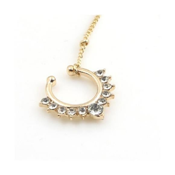 Fake Septum Ring Non Pierced Stud Nose to Ear Chain - Picture 16 of 16